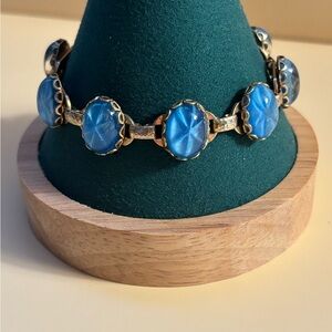 Vintage Gold Tone Blue Star Sapphire Bracelet & Earring Set